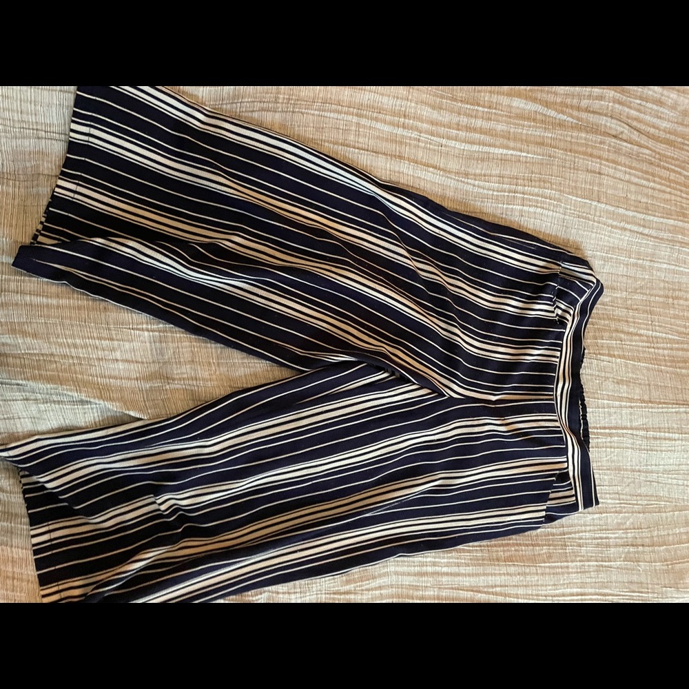 Wide leg blue and cream cropped striped pant